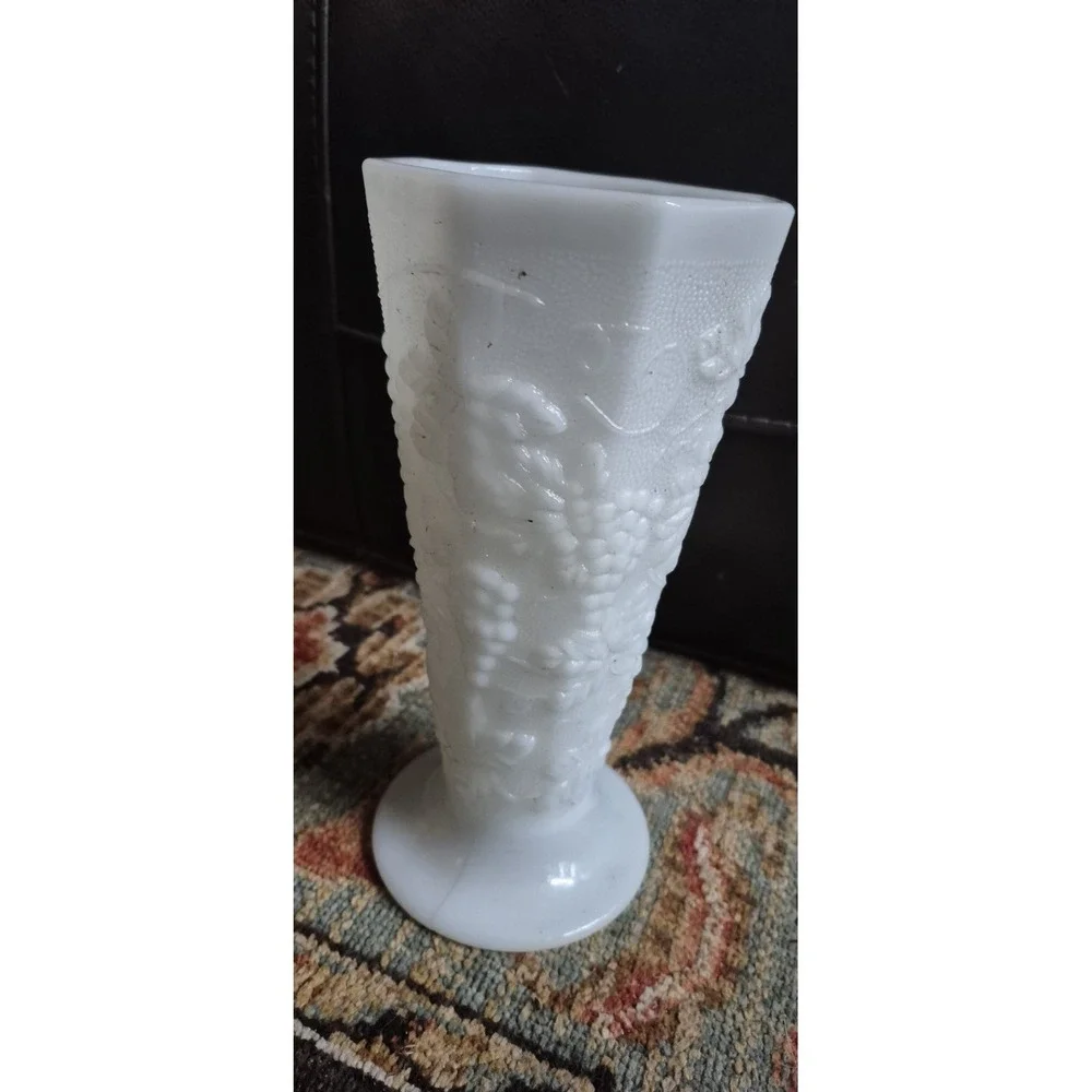 Vintage Milk Glass Grape Vase Pedestal White